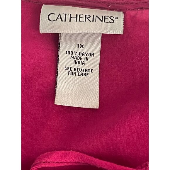 Catherine's PLUS 1X Ombré Pink Purple Beaded Flowy Tunic Top 3/4 Sleeve Blouse - Picture 8 of 12